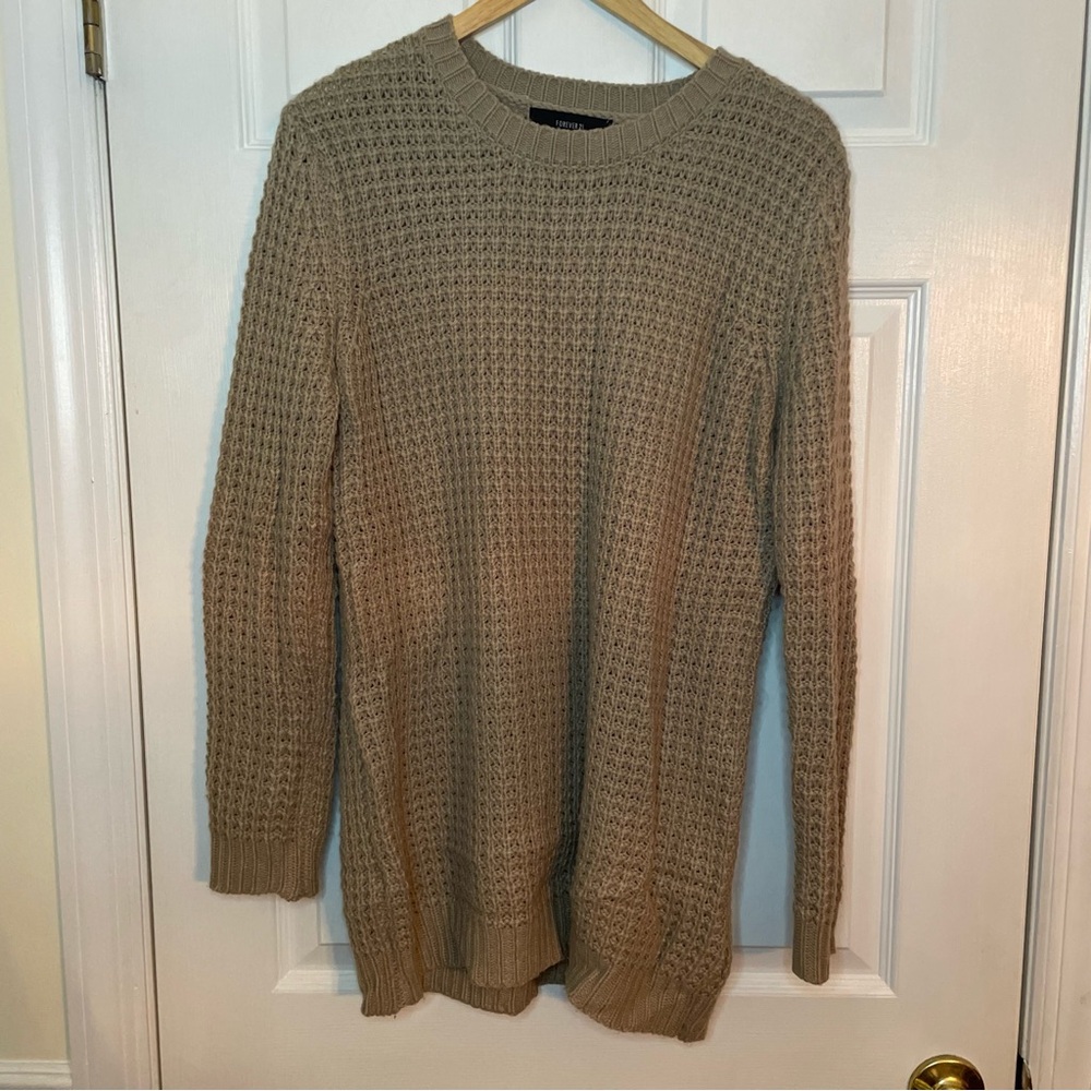 F21 Long Cozy Tan Sweater Medium